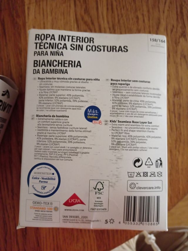 Ropa interior técnica de niña