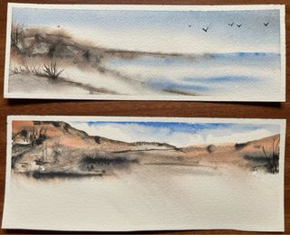 Set 2 acquerelli originali dipinti a mano panorama