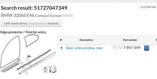 Junta cristal BMW Compact E46 solo Izquierda