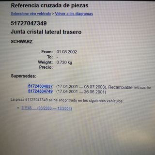 Junta cristal BMW Compact E46 solo Izquierda