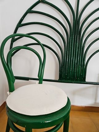 Dormitorio de ratán lacado en verde 
