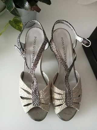 Sandalia mujer Pons Quintana beige plateado 40