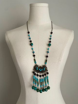 Collar largo étnico color turquesa