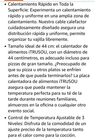 Tabla calentador platos eléctrico.