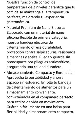 Tabla calentador platos eléctrico.