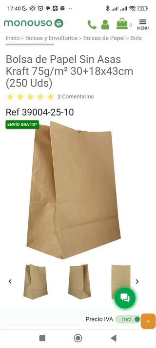 Caja de bolsas americanas grandes 250 unidades