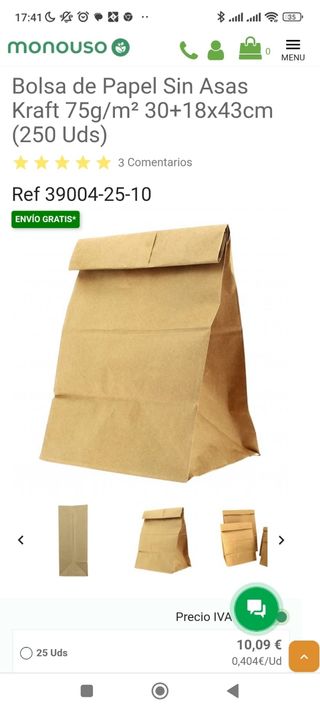 Caja de bolsas americanas grandes 250 unidades