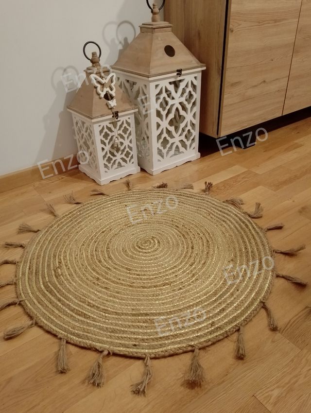 Alfombra yute y pompones 80 cm 