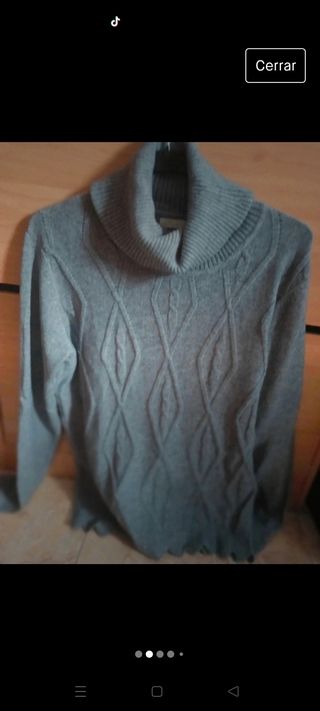Jersey mujer maxi cuello gris 