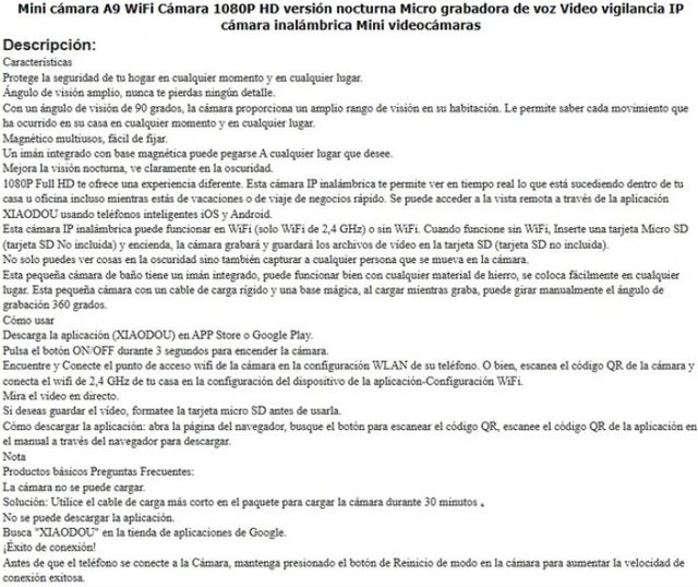 Mini cámara de vigilancia IP A9, WiFi,HD1080pnegra