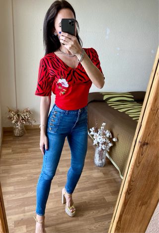 Suéter manga corta cebra y flores Volpato talla XL