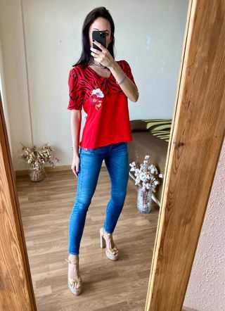 Suéter manga corta cebra y flores Volpato talla XL