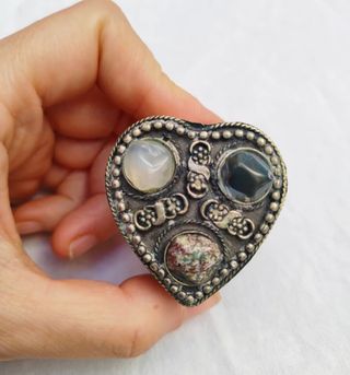 Antiguo joyero caja joyas tibet estaño zinc 