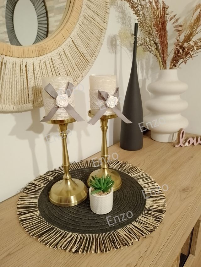 Juego de 2 velas con puntilla y lazo