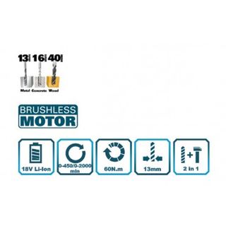 TALADRO PERCUTOR 18V 60NM BRUSHLESS 2 BTR 144642