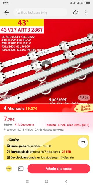 Leds para tv 43 pulgadas