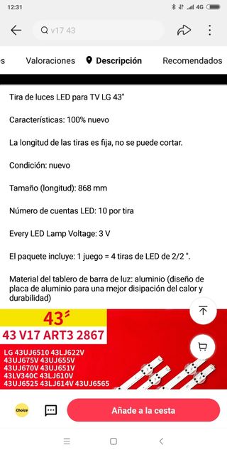 Leds para tv 43 pulgadas