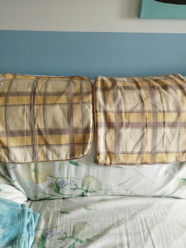 2 fundas de cojin en tonos amarillo y oc