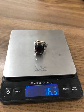 Sello caballero plata y oro y zafiro sintetico