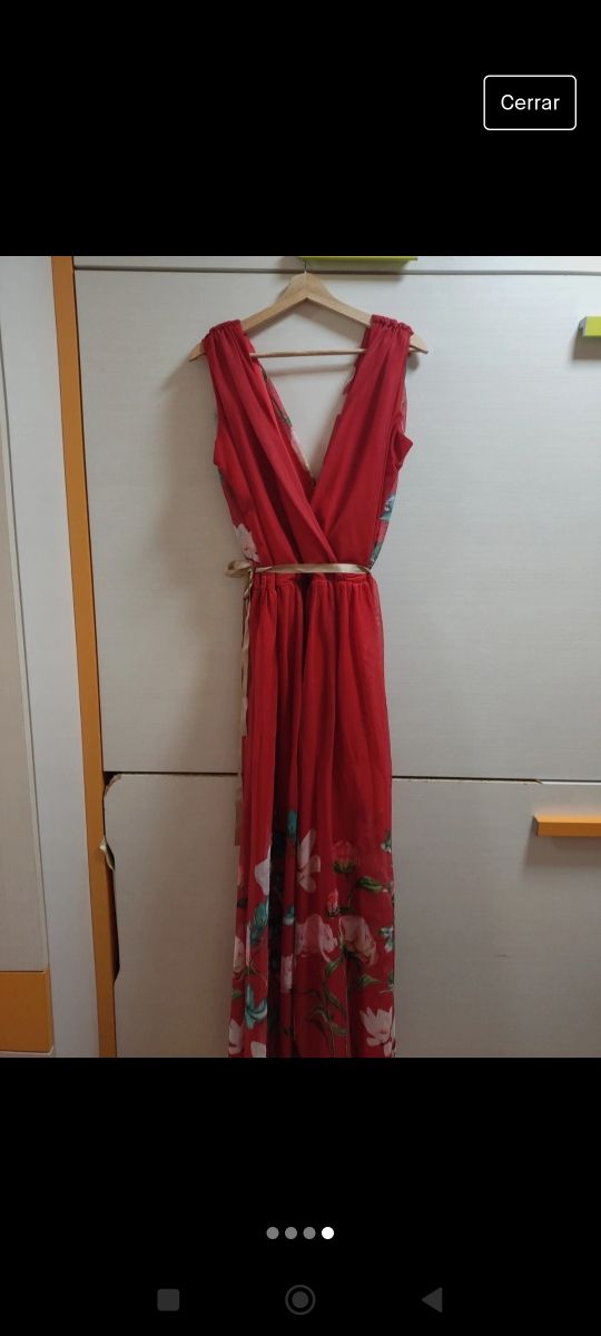 Vestido largo fiesta rojo flores