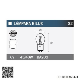 Bombilla 12V45/40W para Moto, Quad o Sco C61E