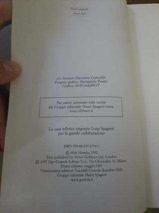 Libro Nick Hornby febbre al 90°