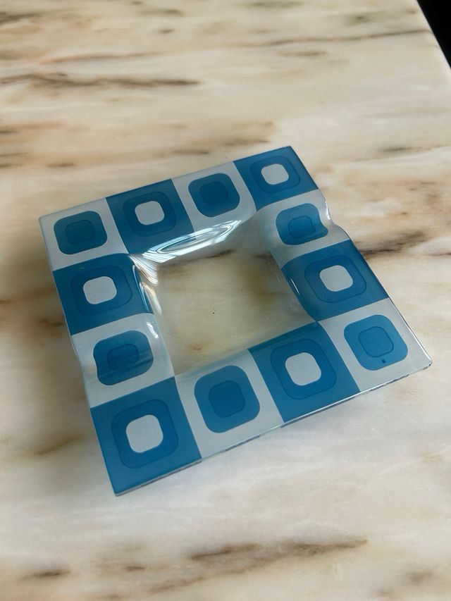 Bandejita/cenicero de cristal azul