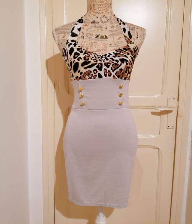 Vestido combinado animal print