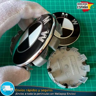 X4 Tapacubos BMW 68mm Cubrebujes Blanco y Negro