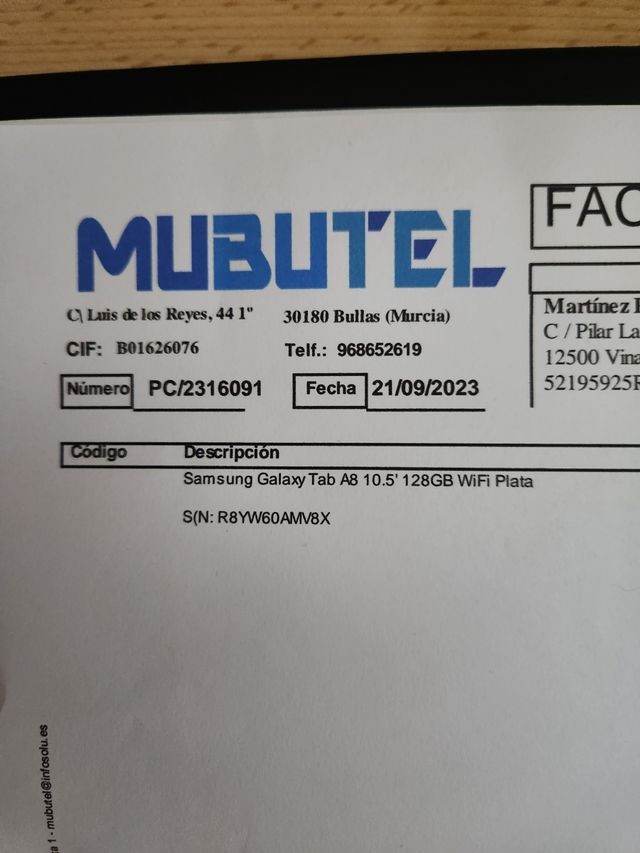 Tablet samsung galaxy a8 4g 128 1t incluida