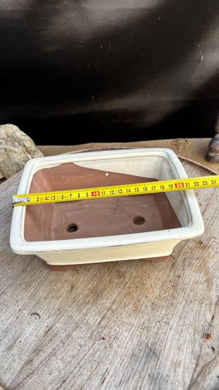 MACETA SHOIN BONSAI RECTANGULAR ESMALTADA CREMA