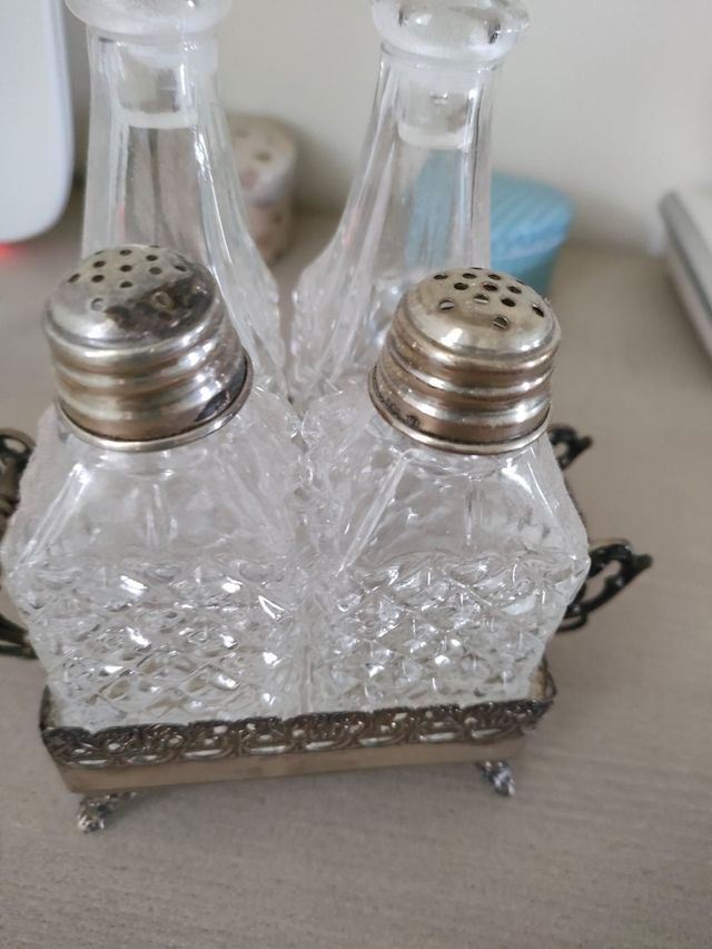 Set menage argento olio/aceto sale/pepe