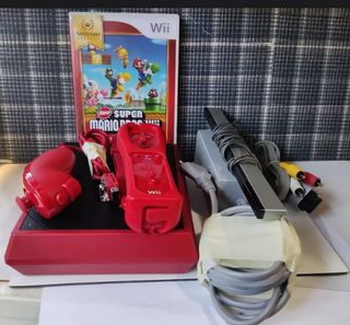 NINTENDO WII COLOR ROJO COMPLETA+JUEGO MARIO BROS
