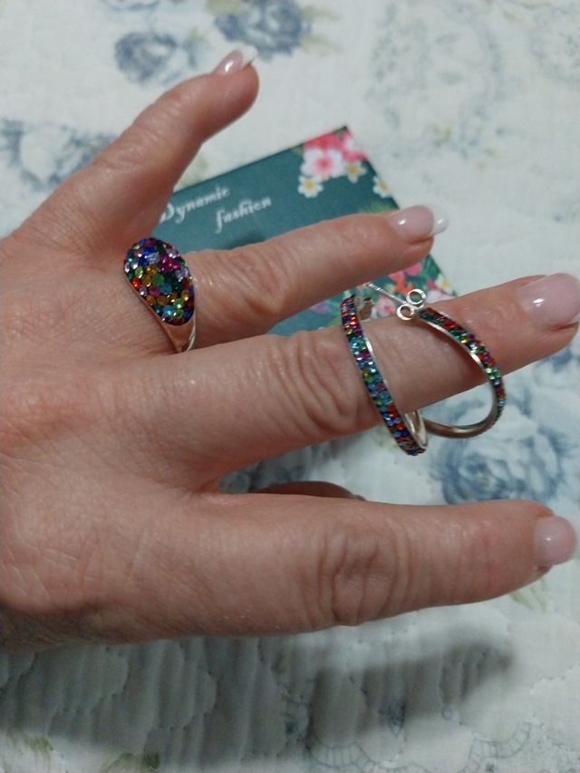 Pendientes y anillo de plata y circonita