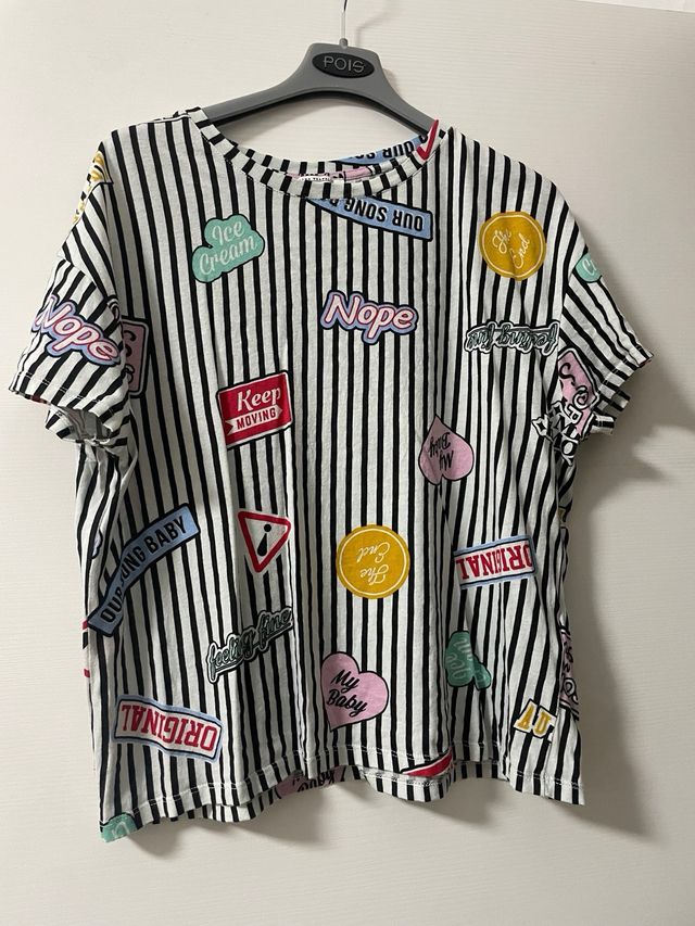 t-shirt maglia maglietta Strisce bianche nere