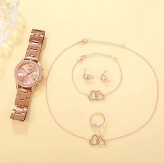 ✅️Reloj collar pendientes anillo pulsera oro rosa