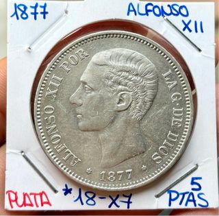 Moneda PLATA 5 Pesetas 1877 *(18-X7) ALFONSO XII