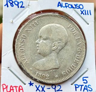 Moneda PLATA 5 Pesetas 1892 *(XX-92) ALFONSO XIII