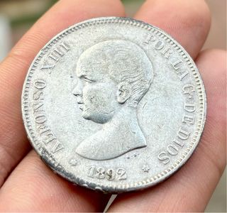 Moneda PLATA 5 Pesetas 1892 *(XX-92) ALFONSO XIII