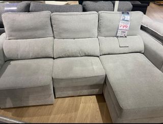 Sofá cama 3 plazas con chaise longe gris claro