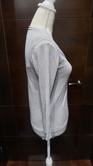 Top y chaqueta plateado mango M