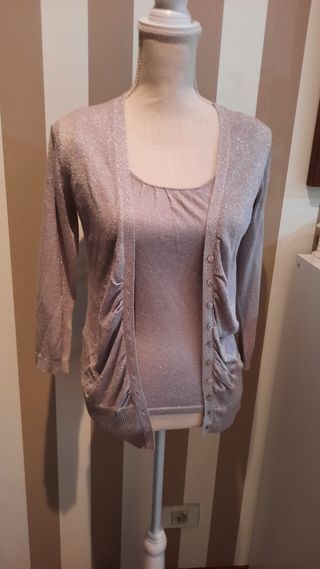 Top y chaqueta plateado mango M