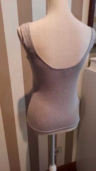 Top y chaqueta plateado mango M