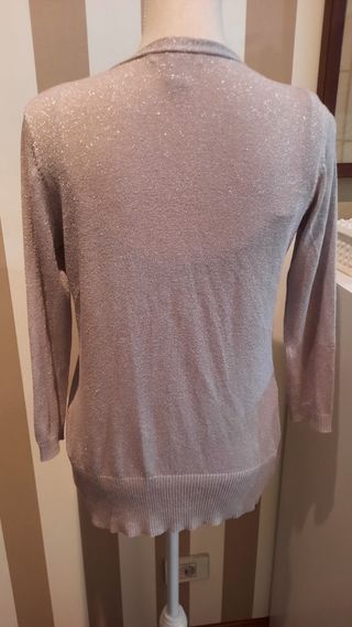 Top y chaqueta plateado mango M