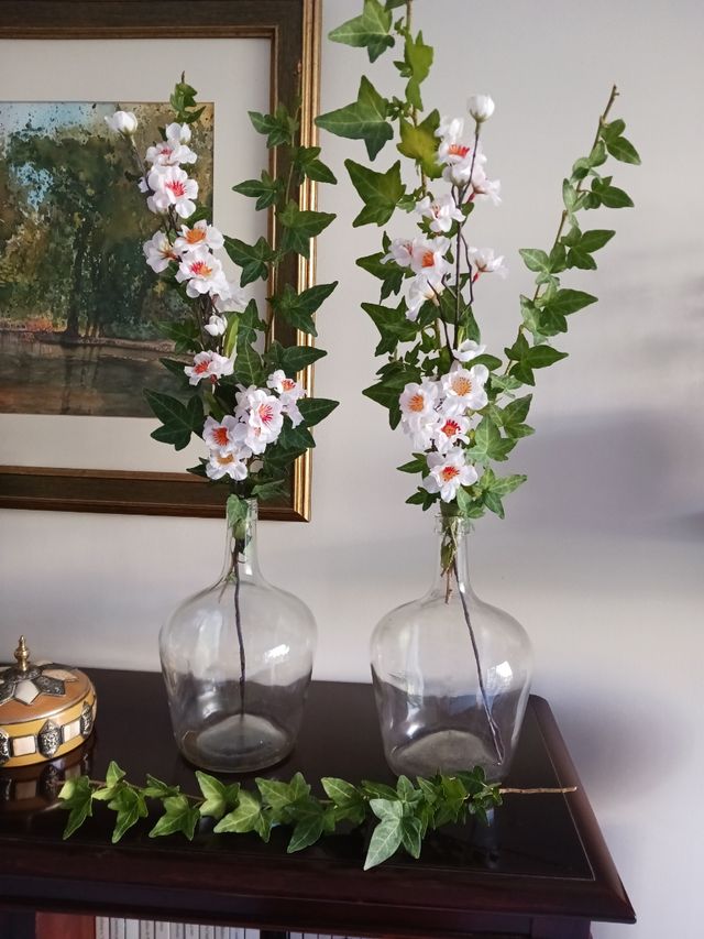 Pareja damajuanas antiguas medianas +flores cerezo