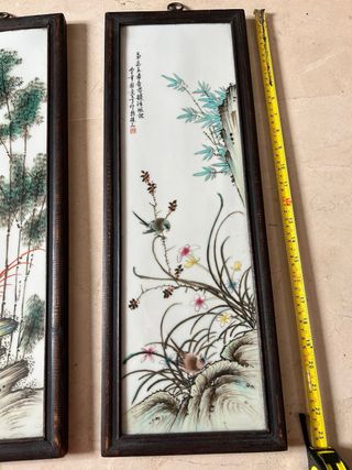 impresionante 4 cuadros de porcelana arte chino