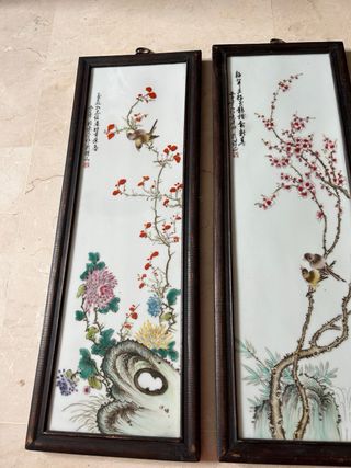 impresionante 4 cuadros de porcelana arte chino