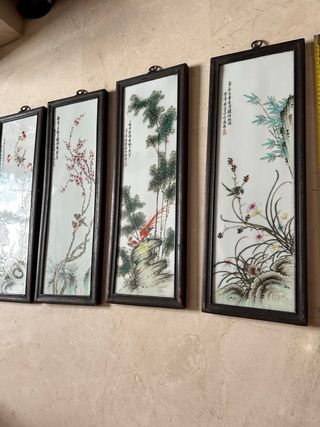 impresionante 4 cuadros de porcelana arte chino
