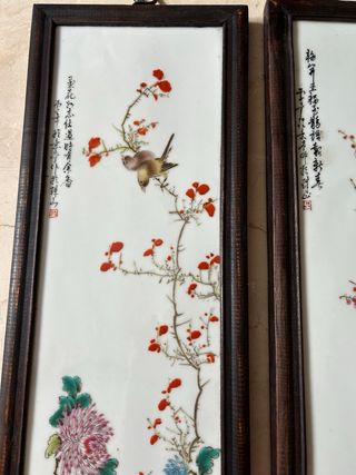 impresionante 4 cuadros de porcelana arte chino