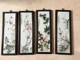 impresionante 4 cuadros de porcelana arte chino